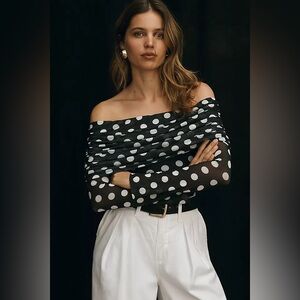 NWOT AFRM Maxine Polka Dot off the shoulder bodysuit size small